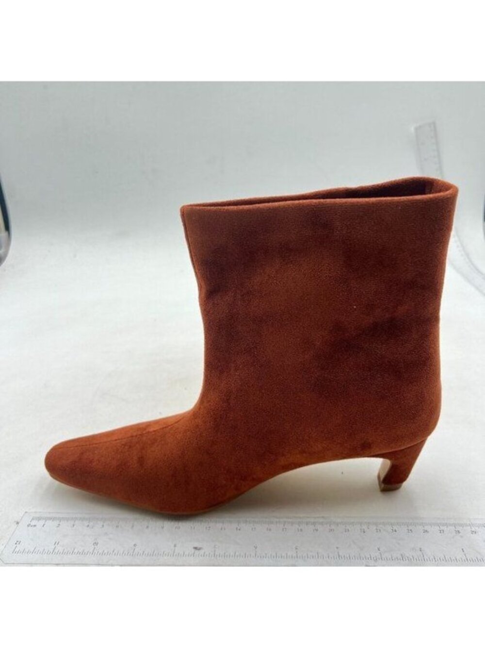 Brown Suede Square Toe Comfort Kitten Heel Ankle Boot Pull On Winter Bootie